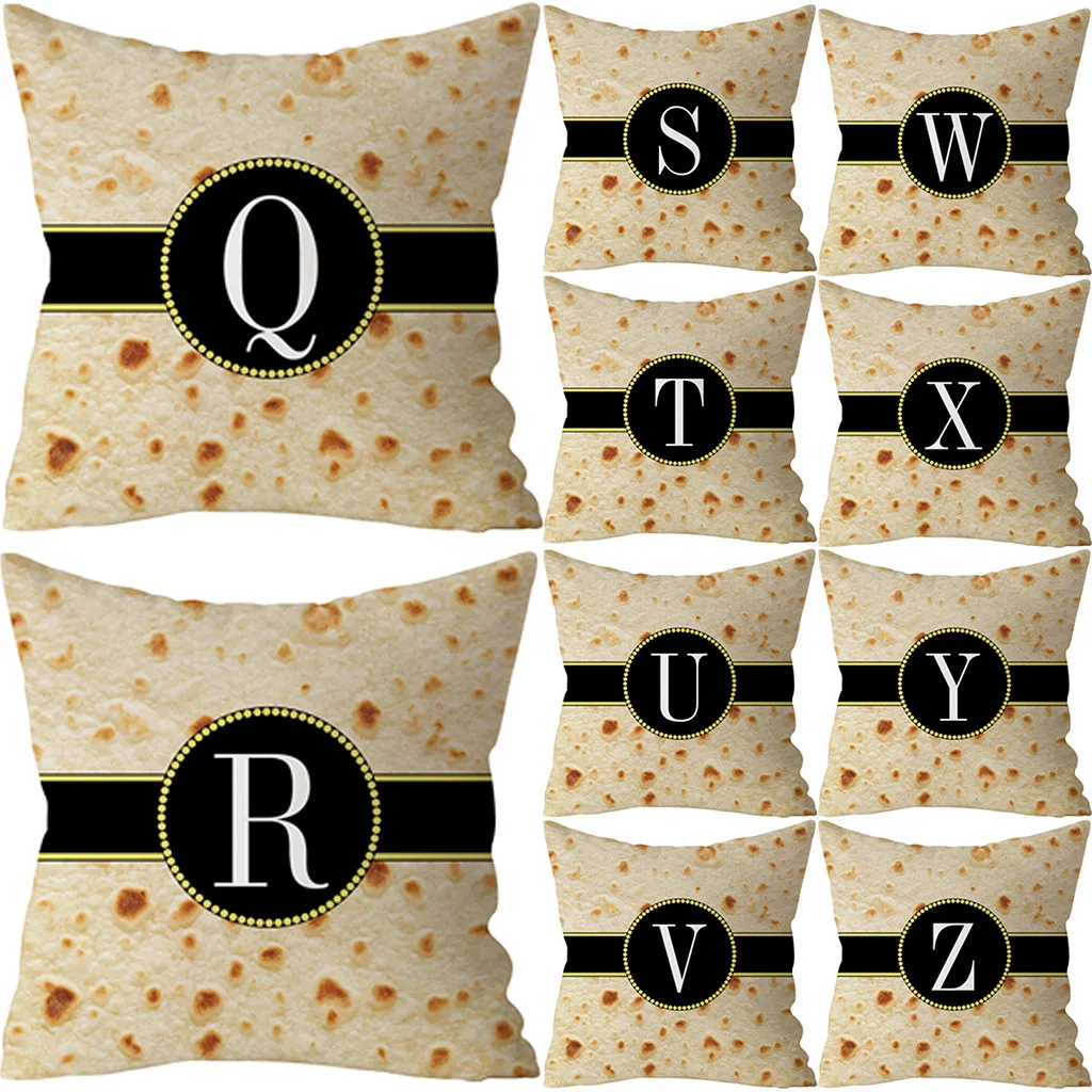 

45x45cm Cushion Cover Burritos A-Z Printed Pillow Case Letters Style Polyester Decorative Pillowcase For Car Chair Sofa