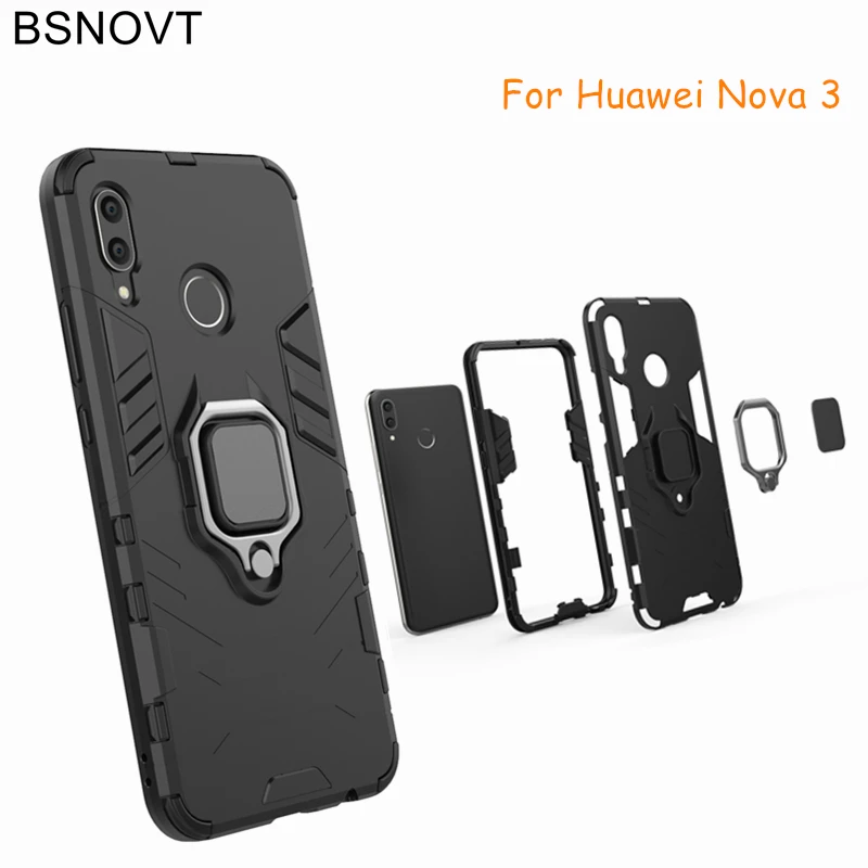 BSNOVT Huawei Nova 3 Case Shockproof Cover Finger Ring Magnetic Holder Soft TPU Back For Bumper 6.3&quot |