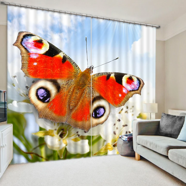 Butterflies 3D Painting Blackout Curtains Office Bedding Room Living