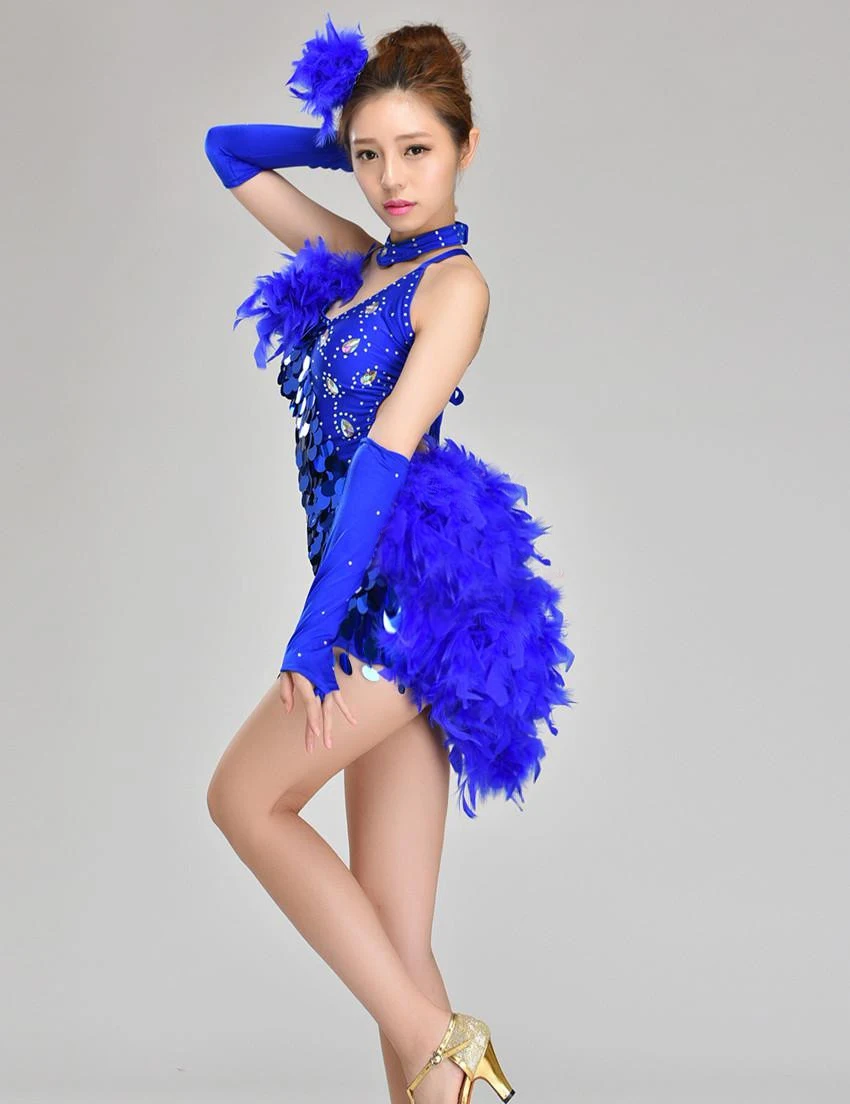 Девушка латинский танец платья для блесток/перо стиль ча-ча/Румба/Samba/бальных/Танго Костюмы детский танцевальный костюм