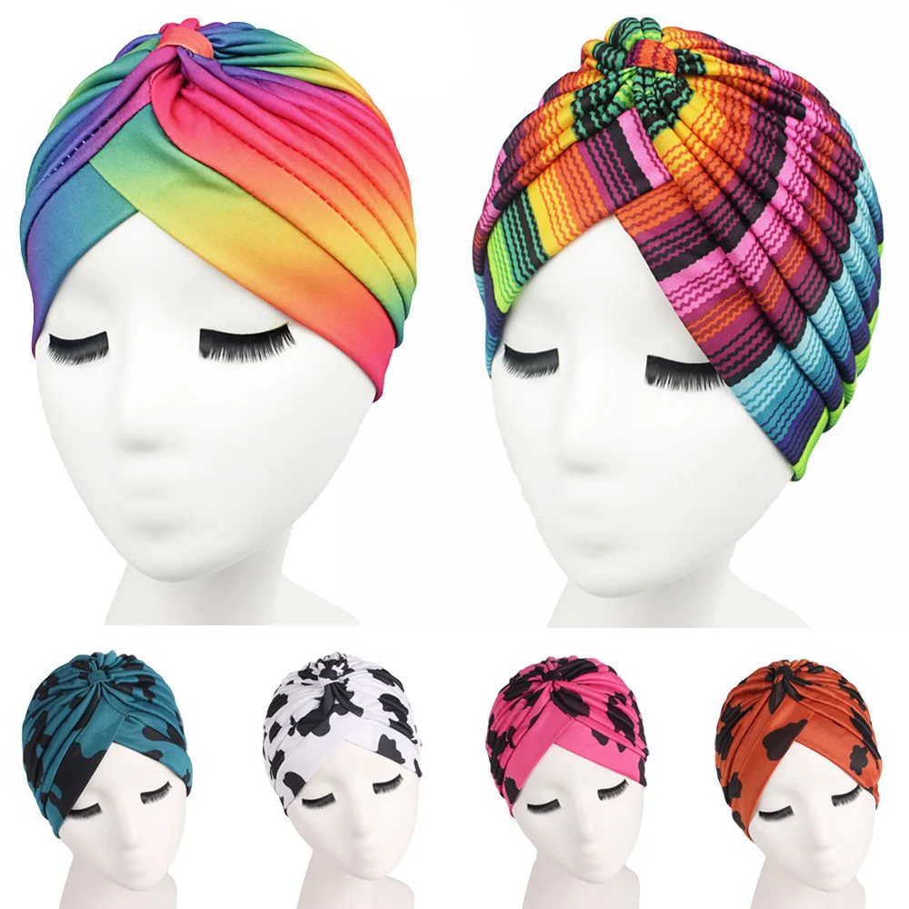 

Muslim Women Bonnet Cancer Hat Chemo Cap Hair Loss Pleated Head Scarf Turban Head Wrap Cover Print Fashion Beanies Skullies New