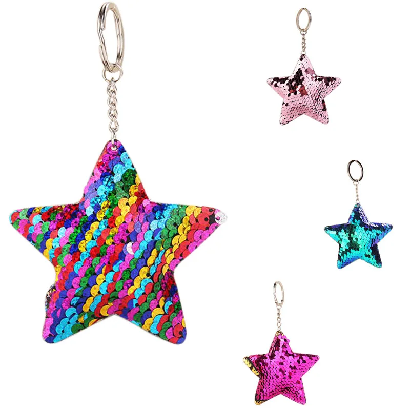 

CDCOTN Colorful Sequins Five-Pointed Star Car Key Chain Reflective Bright Star Keychains Key Rings Hanging Bag Pendant Jewelry