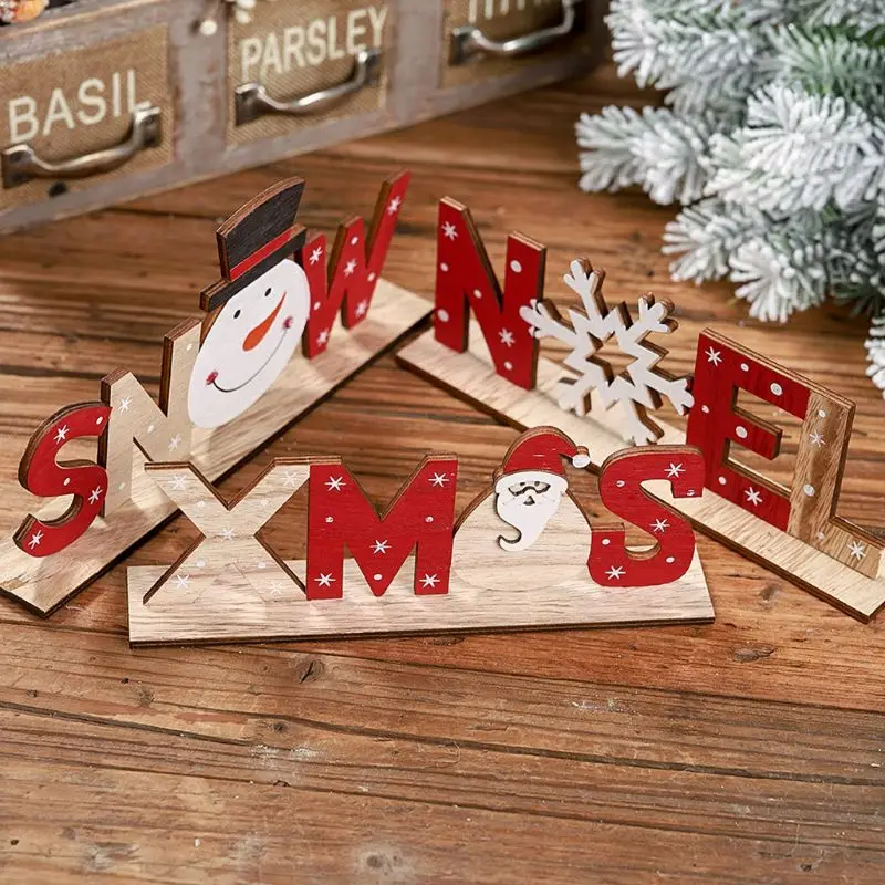 Деревянные отдельно стоящие буквы знак Санта Клаус Снеговик снежинки Рождественская вечеринка украшения для дома стол Рождественский подарок