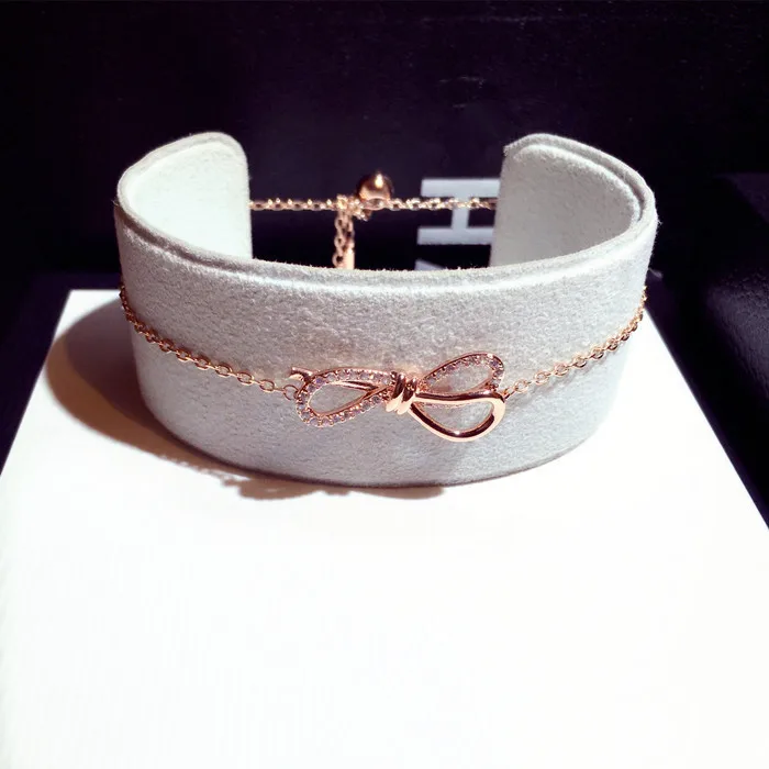 

HFYK 2019 Sweet Rose Gold Bowknot Bracelets For Women Gorgeous Cubic Zirconia Bracelet pulseras mujer bileklik bracelet femme