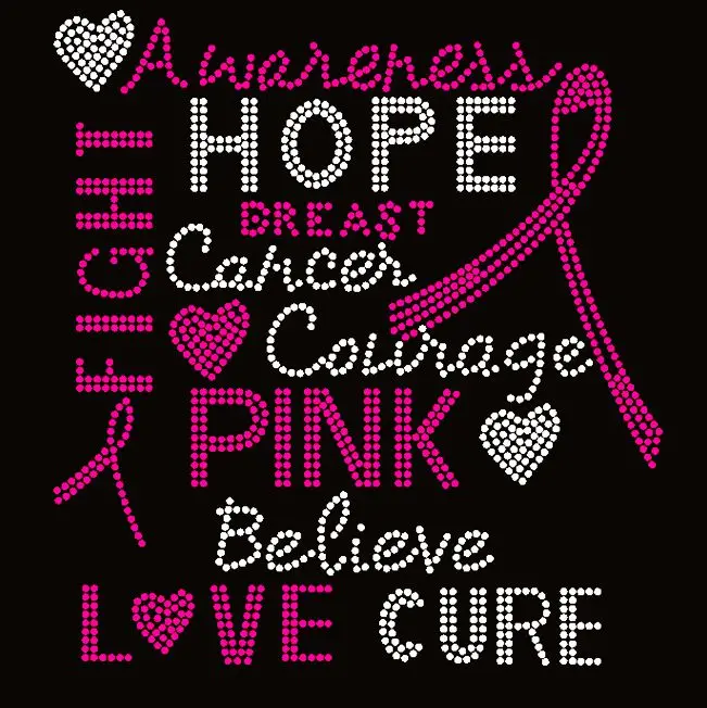 Free shipping breast cancer awareness words ribbon rhinestone