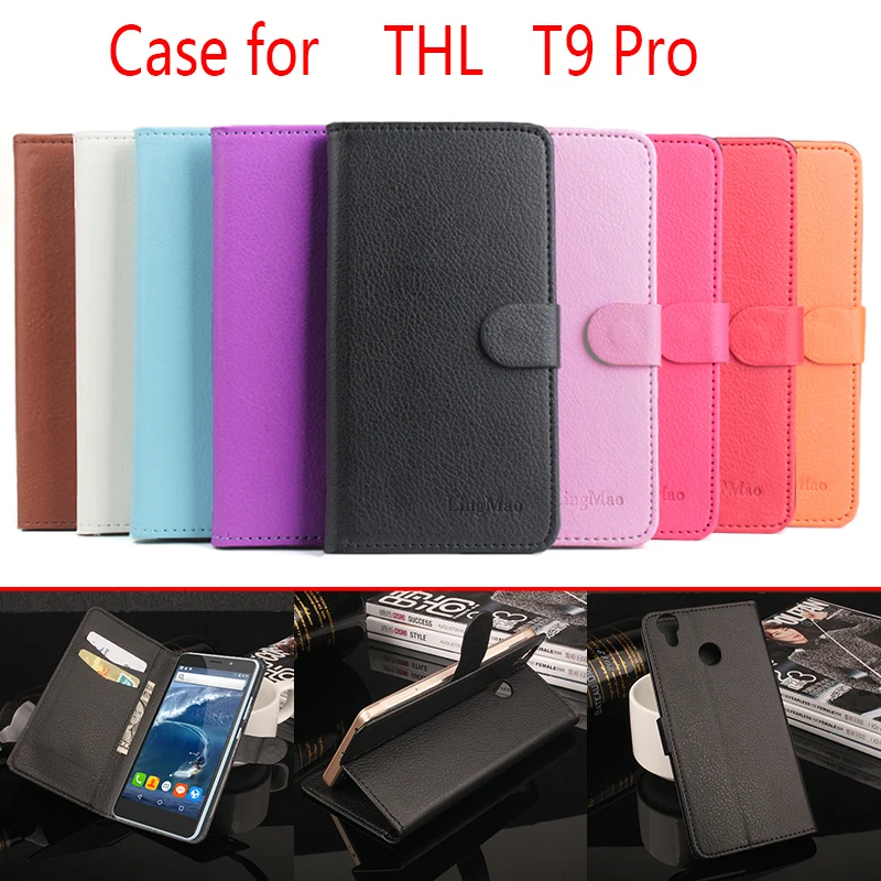 

Lingmao For THL T9 Pro Phone Case Folio Flip Pure Color Lichee Pattern PU Leather Wallet Case Cover Cash/Card Slots