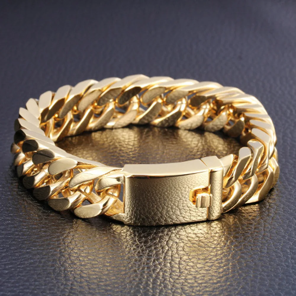 Мужские ювелирные изделия,, золотой тон, нержавеющая сталь, панцирное звено, браслет-цепочка, 14mm8. 46"