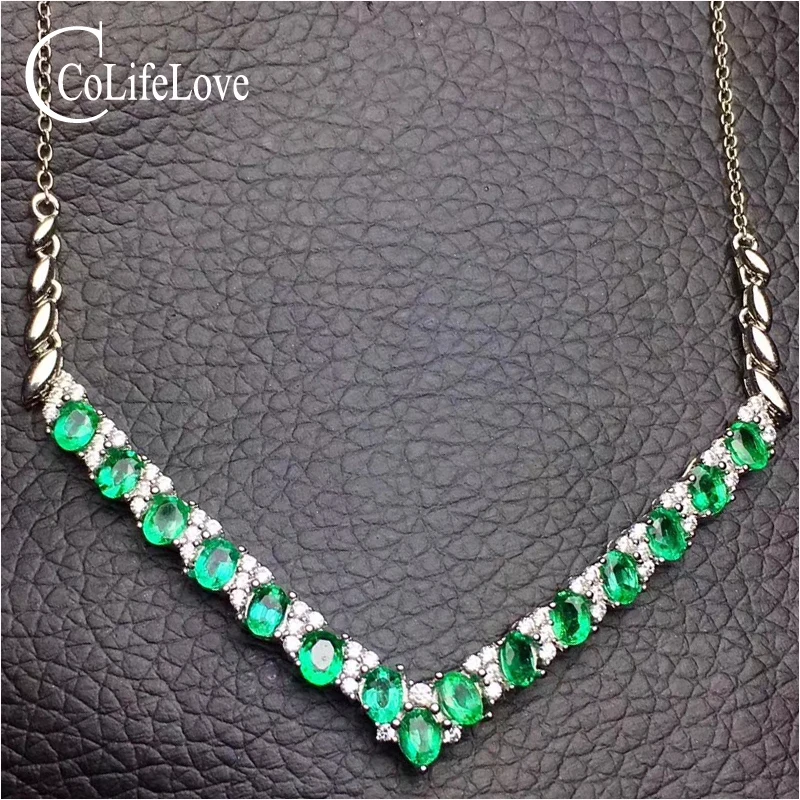 Elegant emerald necklace for evening party 15 pcs natural emerald