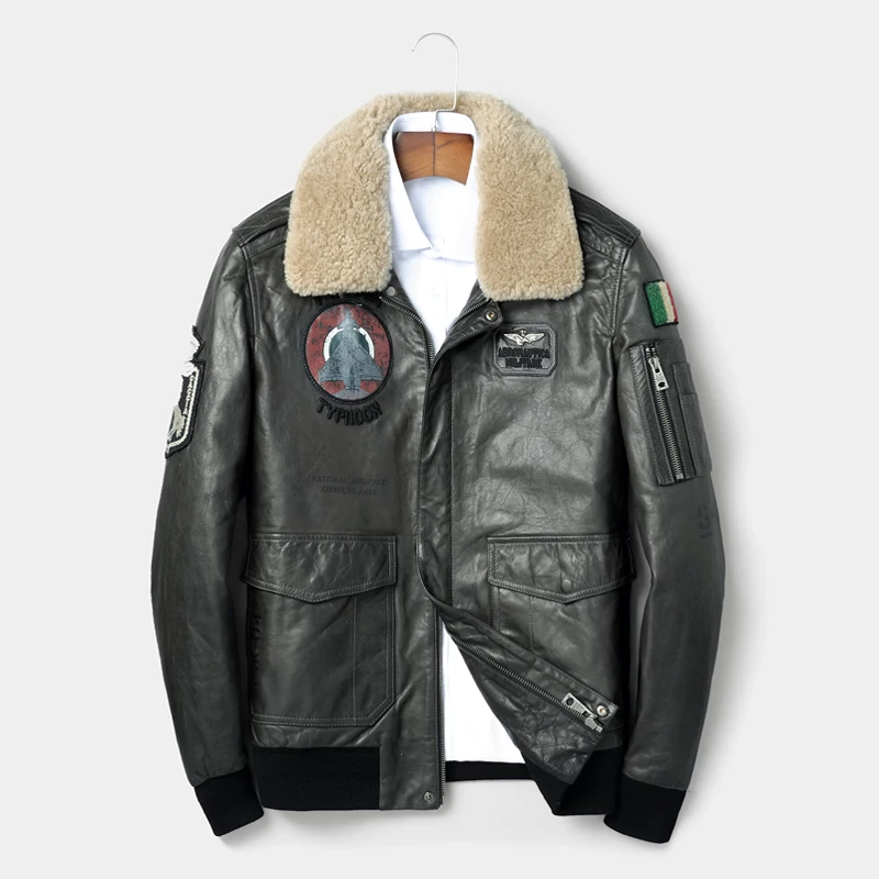 

Fashion Flight Leather Coat Real Genuine Leather Jacket Warm Motorcycle Outwear Fur Collar Bomber Short New Leather Coat Vintage