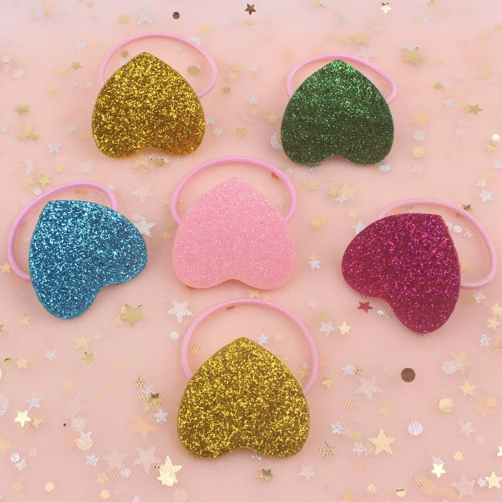 

2019 material LOVE HEART kids Elastic Hair Bands 6 colors mix hair accessories for girls Ponytail holder 1pcs rubber bands pink