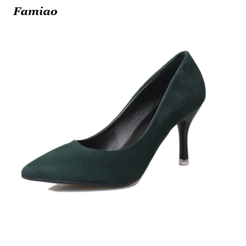 

feminino chaussure 2017 New Designer Brand Fashion Flock Letaher Elegant Pointed Toe Thin 8cm High Heels Shoes Women Pumps