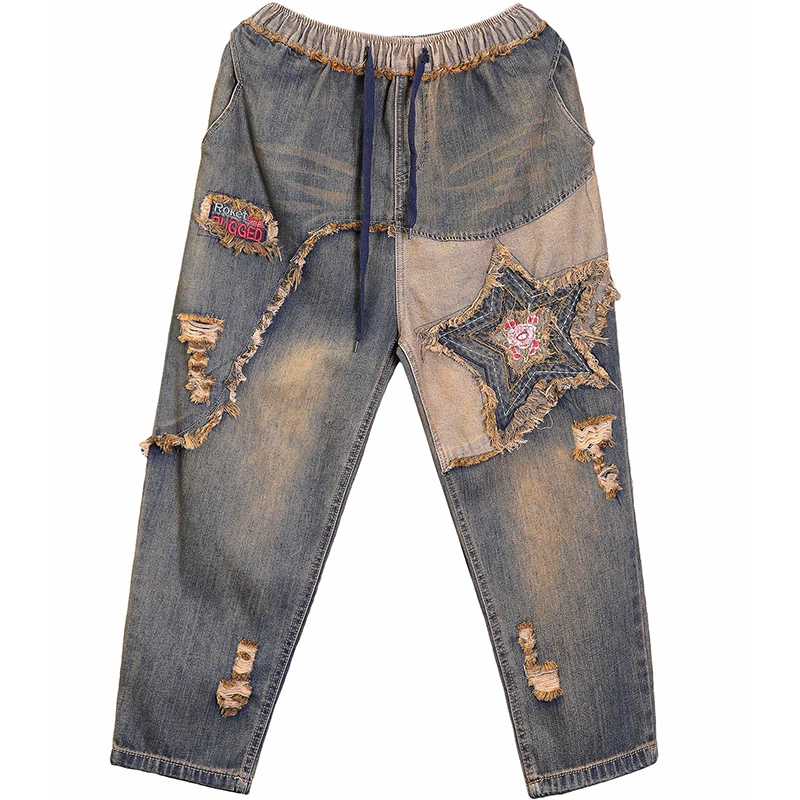 EWQ-New-Summer-spring-2018-fashion-tide-loose-pockets-lace-up-elastic-waist-stars-patch (4)