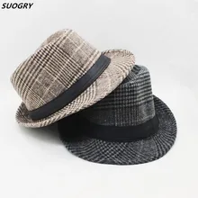Винтажные клетчатые фетровые шляпы для женщин и мужчин, повседневные мягкие шерстяные джазовые шапки, зимняя шапка, 3 цвета