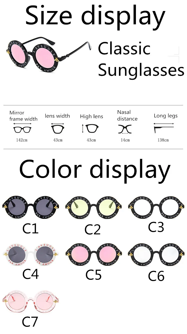 ASUOP 2018 New Retro Round Lady Sunglasses English Letter Bees Men Luxury Brand Cat Eye Glasses UV400 Color Travel Travel Goggle (7)