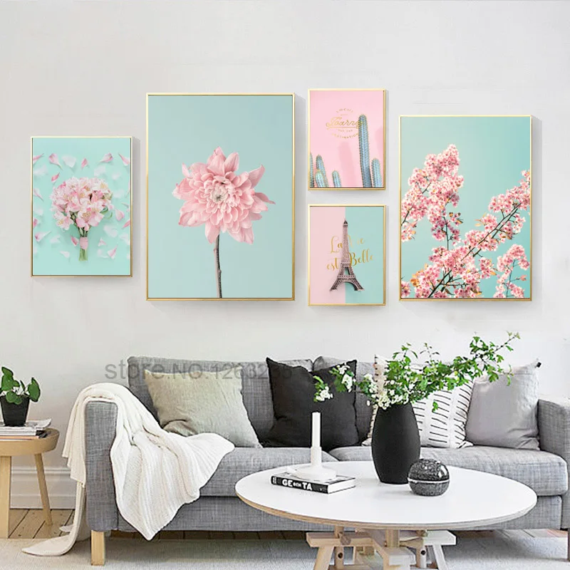 

Peach Cherry Blossom Flower Nordic Poster Cuadros Decoracion Wall Pictures For Living Room Wall Art Canvas Painting Unframed