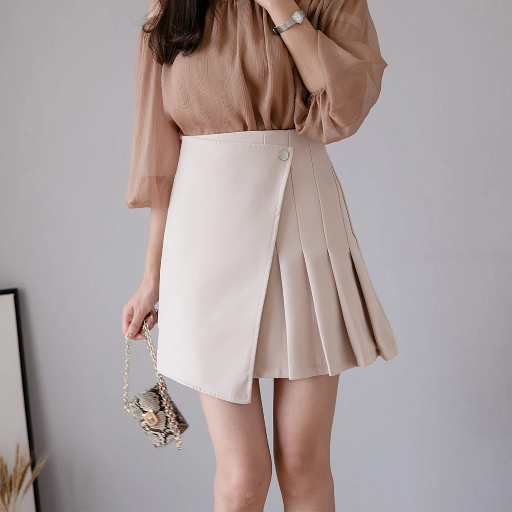 

2019 Summer A Line Skirt Office Women High Waist Irregular Split Metal Heart Skirts Womens Korean Sweet Short Mini Jupe Saia