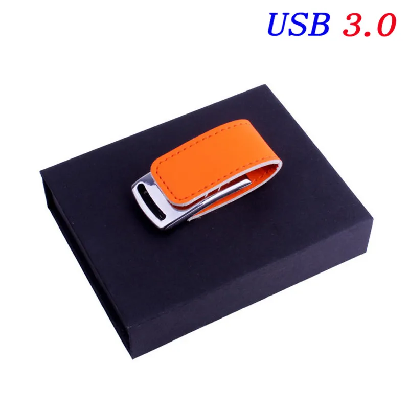 JASTER USB 3,0 cusotmer логотип металлический брелок кожаный USB+ коробка usb флеш-накопитель Флешка 4 ГБ 8 ГБ 16 ГБ 32 ГБ 64 Гб карта памяти - Цвет: Orange