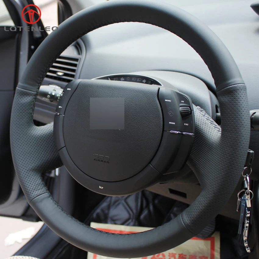 LQTENLEO черная искусственная кожа ручной работы прошитый чехол рулевого колеса автомобиля для Citroen Triumph C4 C-Quatre 2004-2011