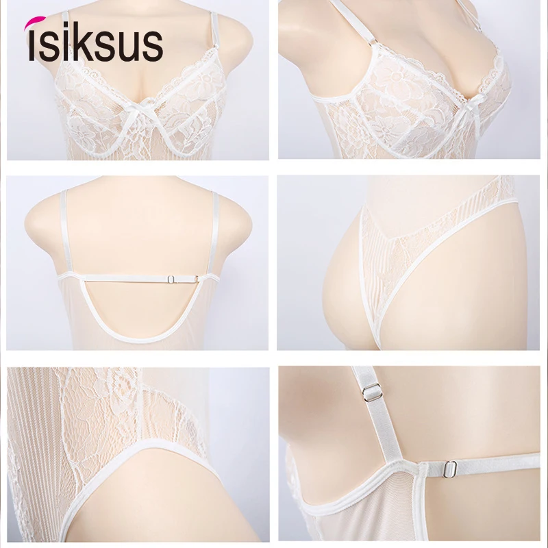 black lace bodysuit isiksus Black Summer Thong Transparent Sexy Bodysuit Women Lace White mesh Backless Off Shoulder 2019 Bodysuit For Women JS030 sexy bodysuit