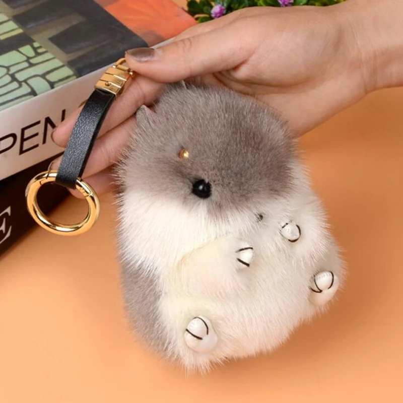 

2017 New 13 CM Cute Puffy Rabbit Hamster Keychain Keychain Mink Mouse Pom Pom Ladies Handbag Keyboard Doll Toy Key Ring