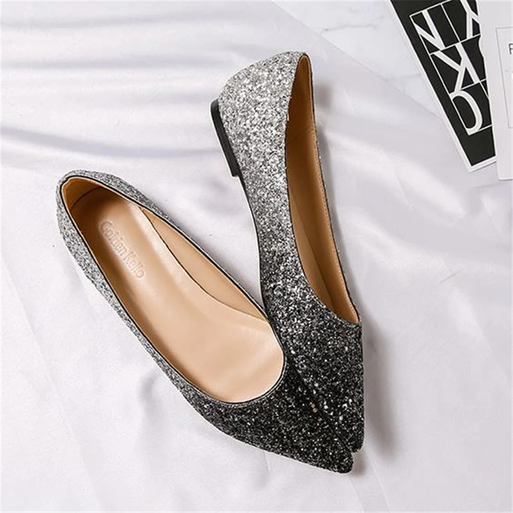 Коллекция года; популярные женские туфли на плоской подошве с острым носком в европейском стиле; роскошные женские туфли высокого качества с блестками; модная лучшая обувь - Цвет: style2 blakc gray