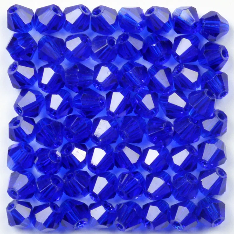 Бусины биконусные из австрийского хрусталя темно-синего цвета 100 шт. 4 мм
