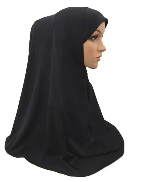 Мусульманский Хиджаб один кусок Амира платок однотонный шарф исламские хиджабы для женщин повязка на голову, тюрбан полное покрытие шапочка для молитвы арабские шали шапки - Цвет: Черный