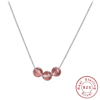 

Minimalist Authentic 925 Sterling Silver Strawberry Necklace Female Pink Crystal Neckless Women Box Chain Neclace Jewelry SN019