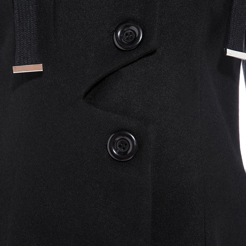 Kinkiss Women Winter Long Trench Coat Black Gothic Turn Down Collar Button Vintage Overcoat Tunic Skirt Slim Lady Outwear Coats