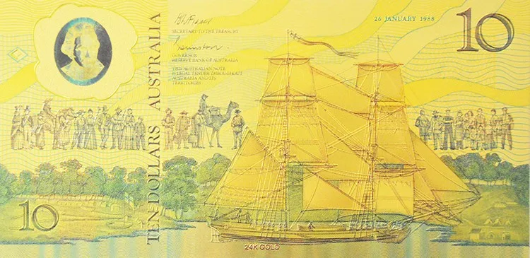 WR австралийская Золотая банкнот Цвет 10 Бумага детектор денежных банкнот Сувенирный рекламный подарок для друга золото Фольга Поддельные Банкноты