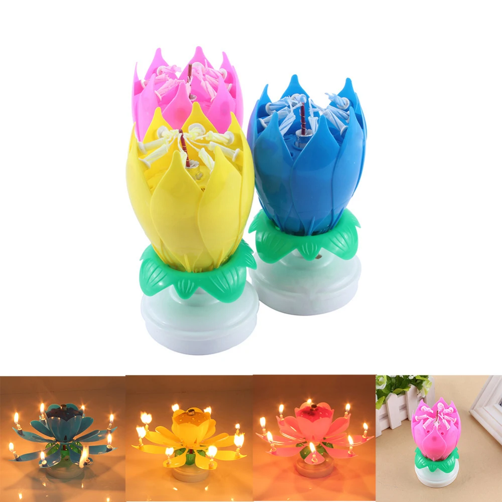 Buy Electric Led Birthday Candle For Cake Musical Lotus Flower Art Candles