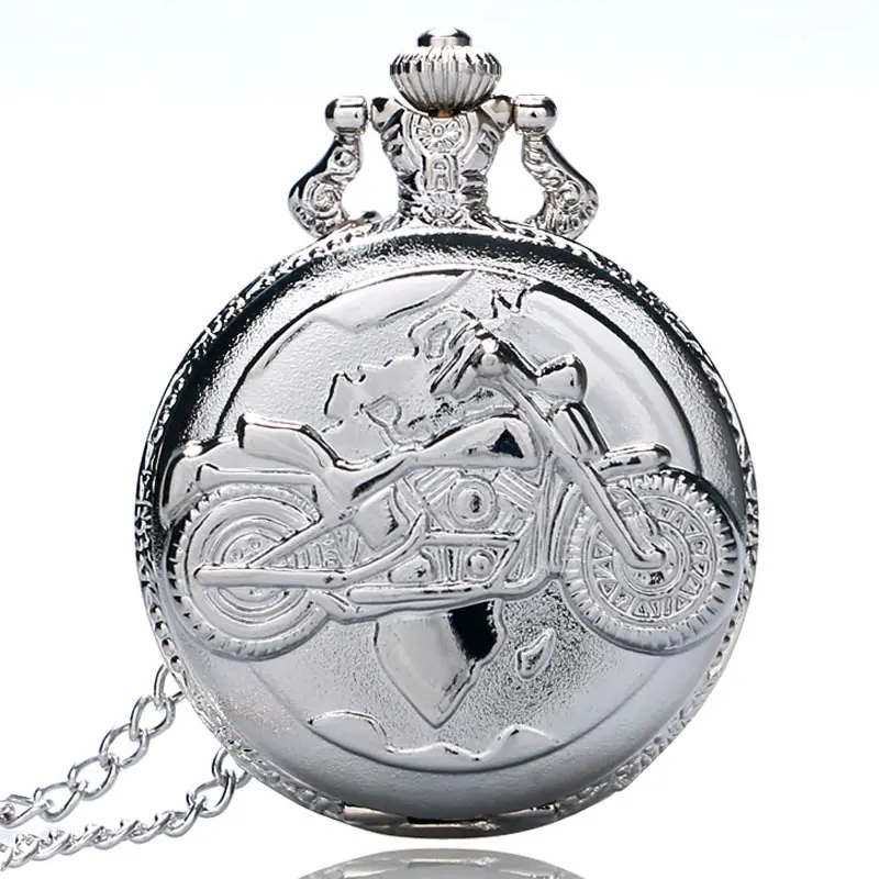 

Silver Car Motorcycle Train Quartz Pocket Watch with Chain Modern Full Hunter Fob Watch Male Female Clock Reloj de Bolsillo