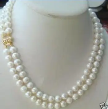 

Beautiful 2rows 9-10MM DOUBLE STRAND WHITE PEARL NECKLACE