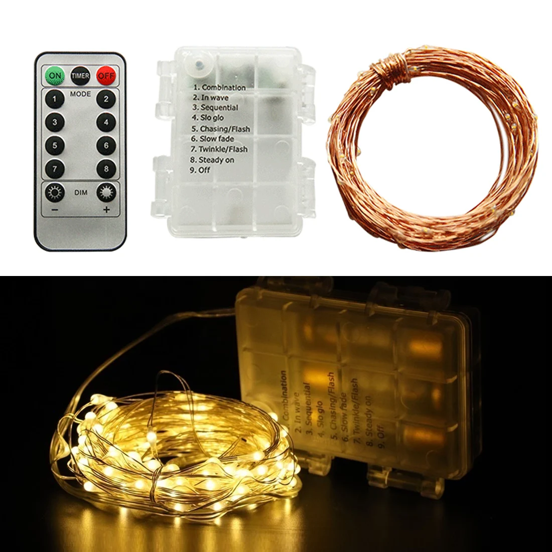 5/10M Waterproof Remote Control Fairy Lights Battery Operated LED
