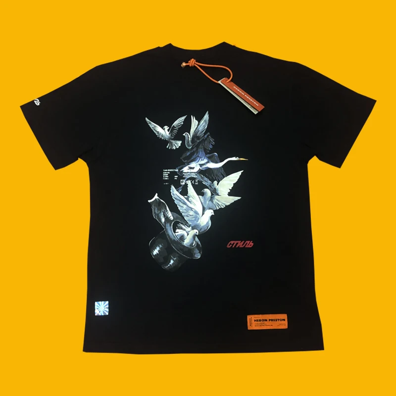 

2019 Heron Preston T Shirts Women Men 1:1 Best Quality Magician Magic Hat peace pigeon Crane Heron Preston T Shirt