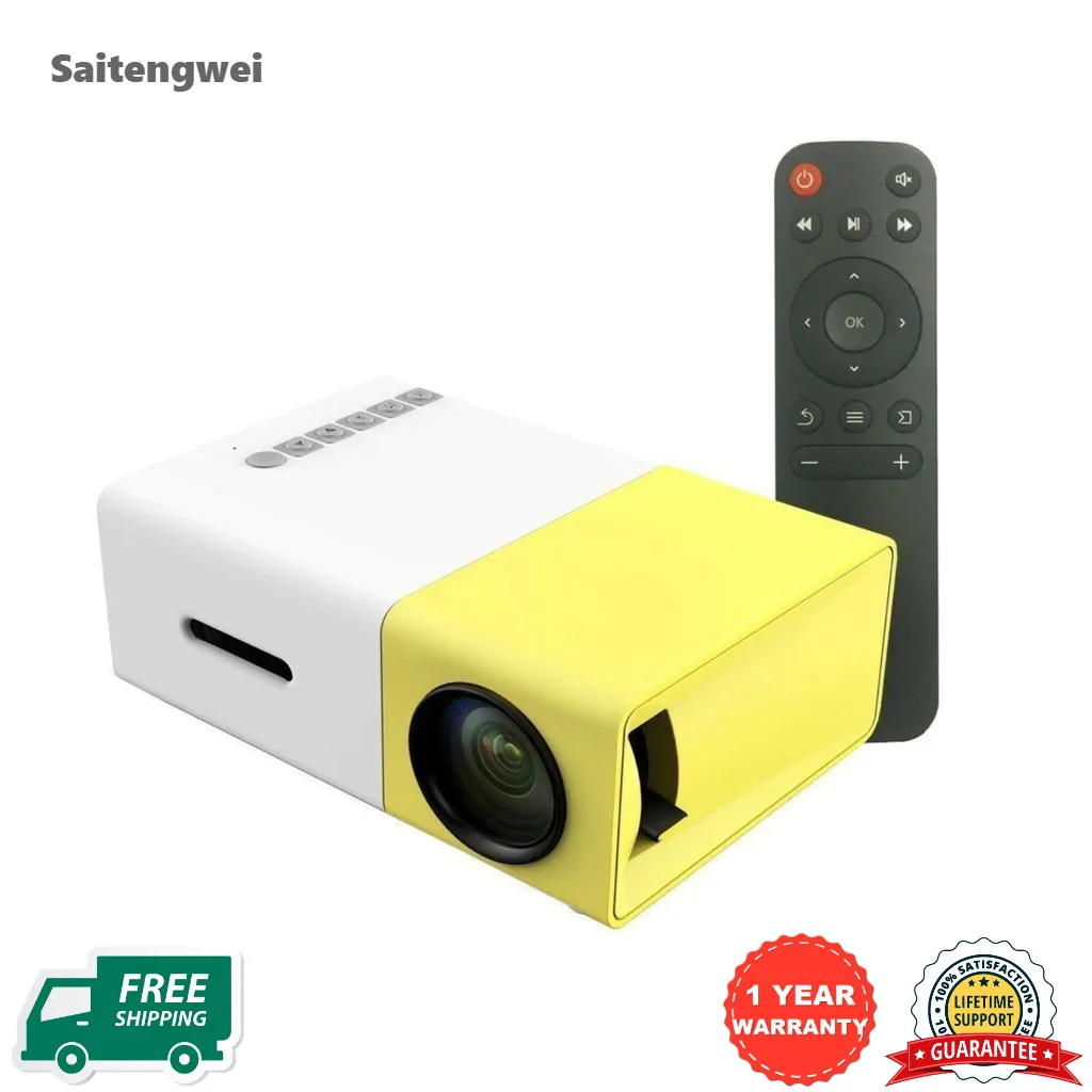 

[Yellow-white] Portable Mini Projector LED Pocket Projector with TF Card/HDMI/USB/AV Input Support
