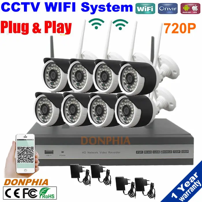 1.0MP 720P Wireless WIFI IP CCTV Security Camera 8CH NVR System P2P Kit Wifi IP Camera Nvr set for home office factory security