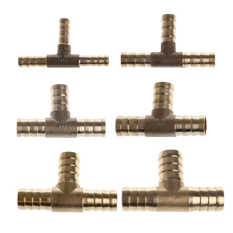 

High Quality Hot 1 Pc 6-16mm Brass T Piece 3 Way Fuel Hose Joiner Connector For Air Oil Gas