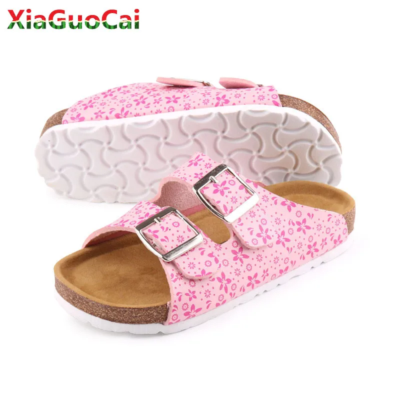 online Mais novo Verão Meninas Chinelos de Cortiça Lazer Crianças Chinelos Crianças Sandálias Fundo Macio Do Bebê Da Cópia Da Flor Menina Não slip sapatos A90
