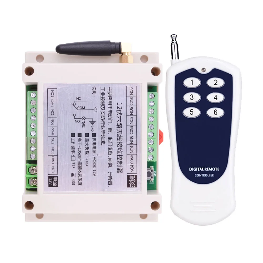 

DC 12V 24V 36V 6CH Remote Control Switch System 6 CH 10A Relay Receiver With New Cover For Industrial Sector