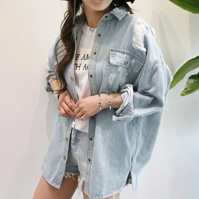 

Joker Restore Ancient Single Row Long Sleeve Shirt Cowboy Loose Coat Woman