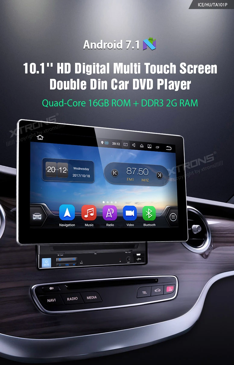 Excellent 10.1" Android 7.1 Nougat Double Din Car DVD 2 Din Car Multimedia Radio Two Din Navigation GPS DAB with Adjustable Screen Angles 0