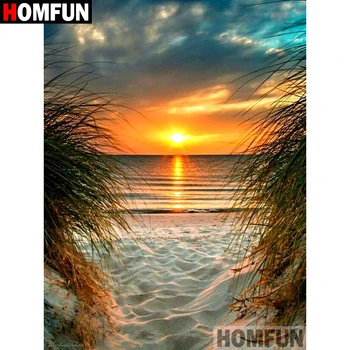 

HOMFUN Full Square/Round Drill 5D DIY Diamond Painting "Seaside sunset" Embroidery Cross Stitch 5D Home Decor Gift A08438