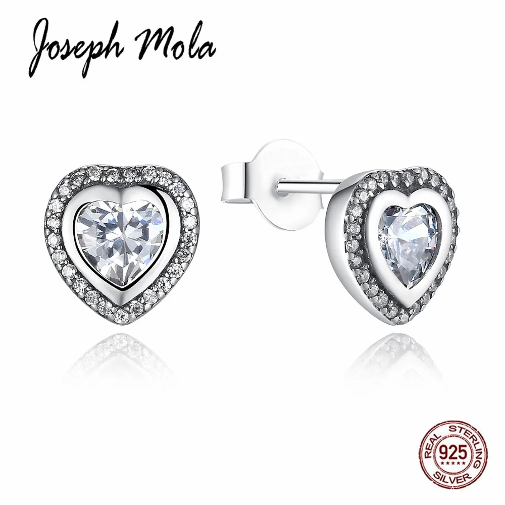 

Joseph Mola 925 Sterling Silver Shinning heart Fine Zircon Stud Earrings for Women Wedding Party Birthday Gift Engagement