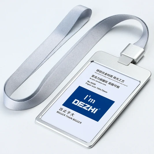 DEZHI-качественный Металлический бейдж с держателем плюс стильный логотип под заказ держатели карт с шнурком цена выставочные принадлежности - Цвет: silver set