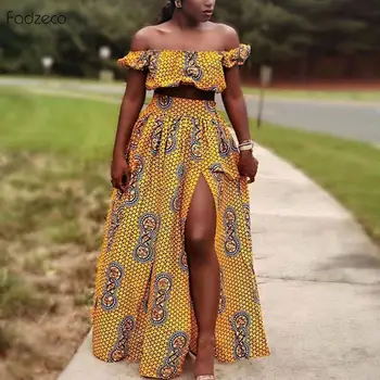 

Fadzeco Summer African Dresses For Women 2019 New African Clothes Dashiki Ankara Floral Print Bazin Vestidos Robe Long Dress