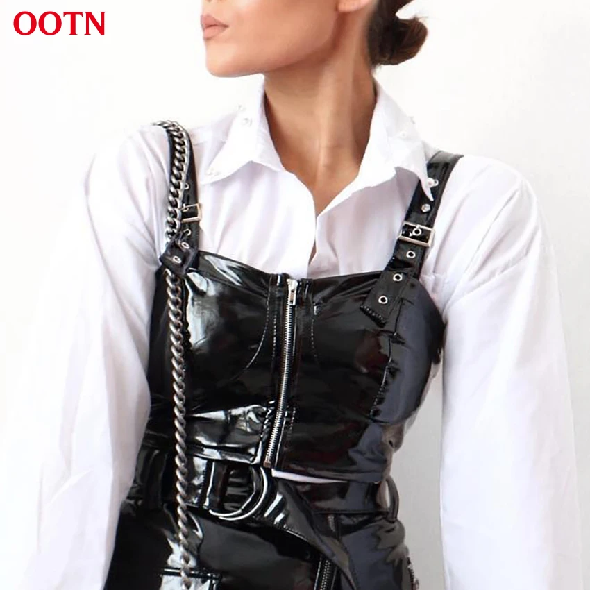 OOTN кожа безрукавки для женщин женская одежда на молнии обрезанный женский топ