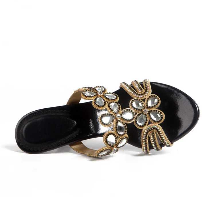 G-sparrow 2018 Women Summer Fashion Diamond High Heeled Slippers Ladies Crystal Peep Toe Shoes Golden Purple Black 8cm13