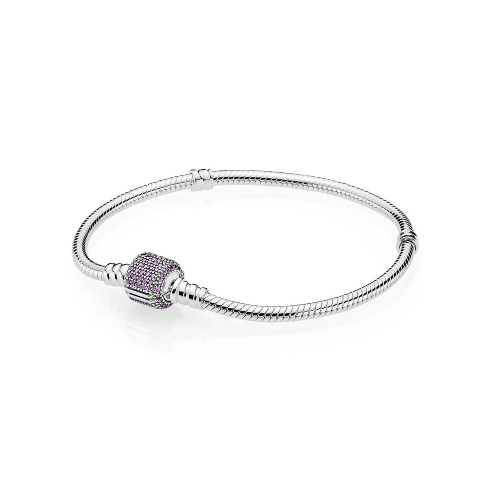 

925 Sterling Silver Bangles Bracelet Chain Square Purple Crystal Snake Chain for Charms Beads & Pendants For Women XPA033