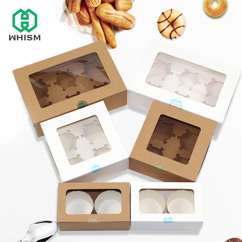 

2/4/6 Holes Cupcake Muffin Box Cake Cup Packaging White Kraft Paper Bottom Bracket Pudding Pastry Marvin Boxes For Gift Party